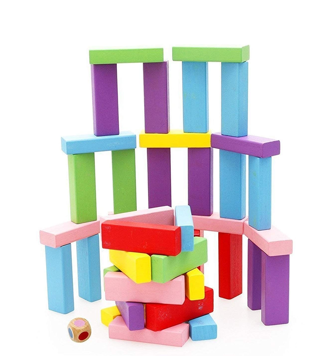 Wooden Tumbling Tower Game – 54 Blocks & 2 Dice