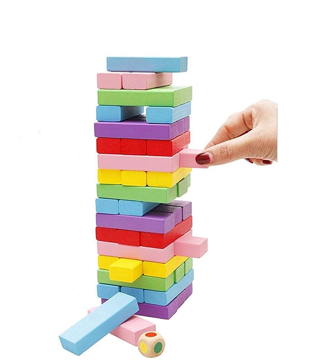 Wooden Tumbling Tower Game – 54 Blocks & 2 Dice